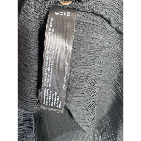 Eileen Fisher Woven Plisse Classic Collar Shirt Black Long Sleeve Minimalist siz - Picture 3 of 4